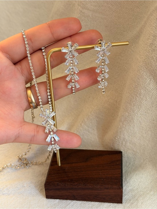 Jewelry - Crystal Drop Earrings and Necklace Set CZ - Prom Jewelry